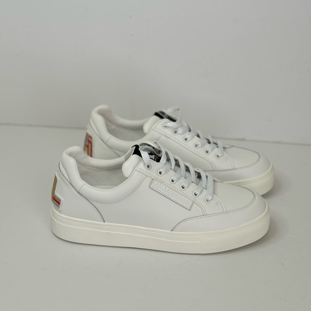 KARL LAGERFELD PARIS Women's Calico Patch Embellished-Heel Sneakers